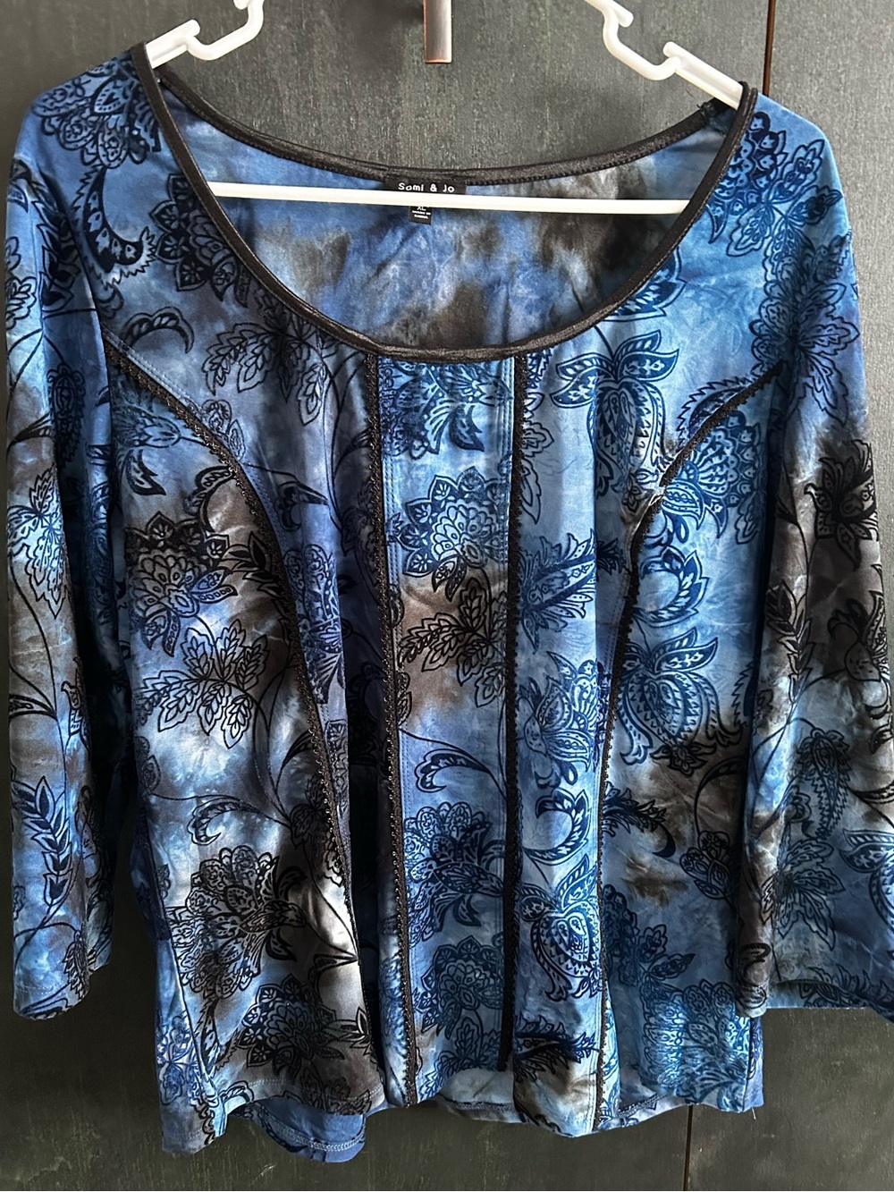 Y2K XL Burnout Paisley Shirt Blouse Whimsigoth Grunge Fairy Blue Black